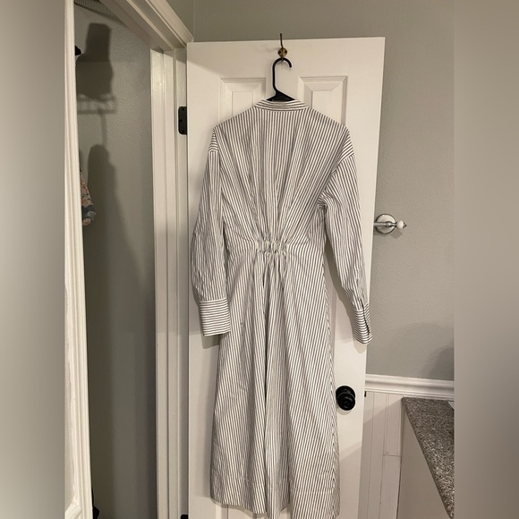 STAUD Lorenza Ivory Micro Stripe Shirt Midi Dress Button Front Size Small - Picture 12 of 15